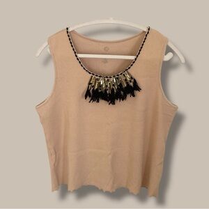 Ruby Rd Tan Tank Top with Embellished Neckline